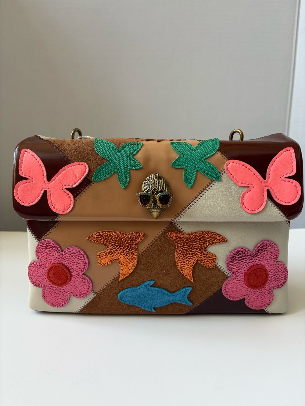 Kurt Geiger Leather Kensington Leather Day Bag Brown Multicolour Patchwork New